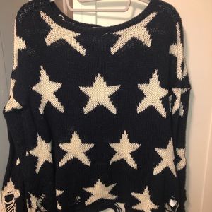 Wildfox Distressed Navy Star Jumper
